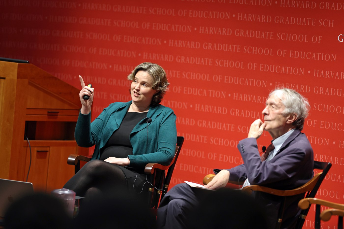 Anthea Roberts speaking with Howard Gardner at Harvard’s Askwith Education Forum.