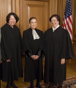 From left to right: Supreme Court Justices Sonia Sotomayor, Ruth Bader Ginsburg, and Elena Kagan