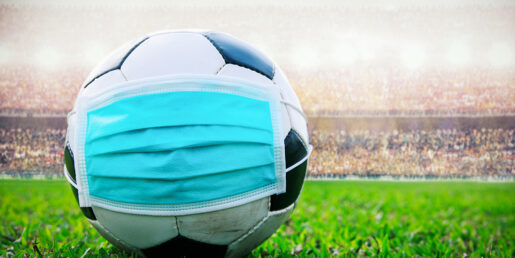 A soccer ball with a face mask.