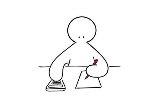Cartoon drawing of an individual sitting at a desk.