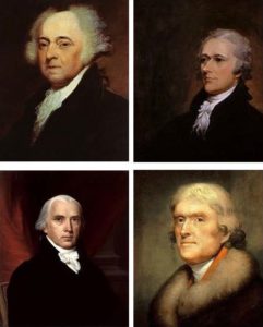 Four pictures of the Founding Fathers.