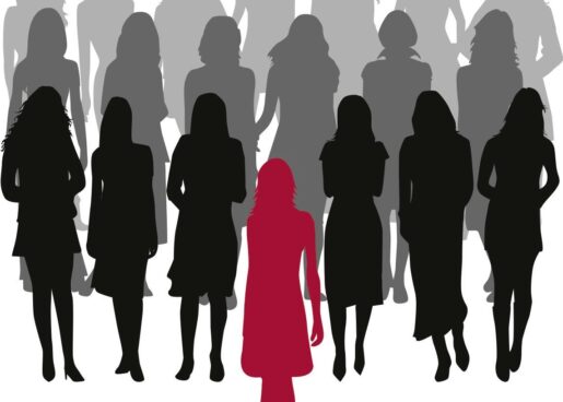 Cartoon image of various women standing.