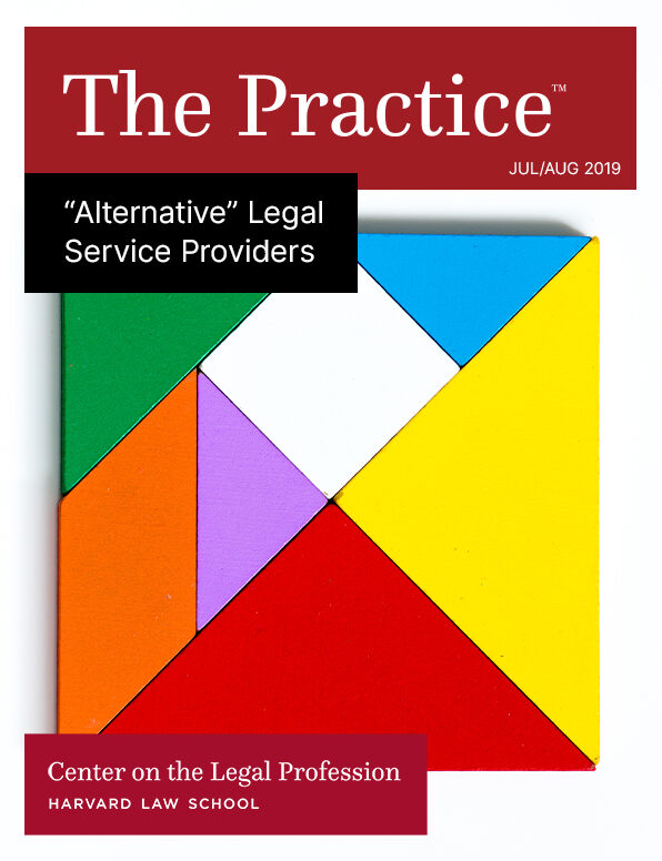 The Practice on Alternative legal service providers shows a Colorful wood tangram puzzle in square shape on white background