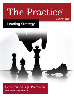 The cover of the May/June 2023 issue of the Practice magazine from the HLS Center on the Legal Profession on 