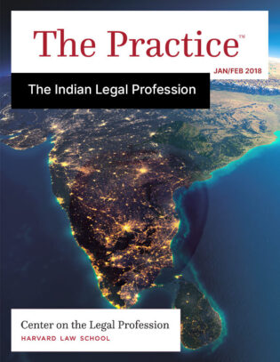 The Practice for Jan/Feb 2018 on The Indian Legal Profession shows an aerial view of India from space.