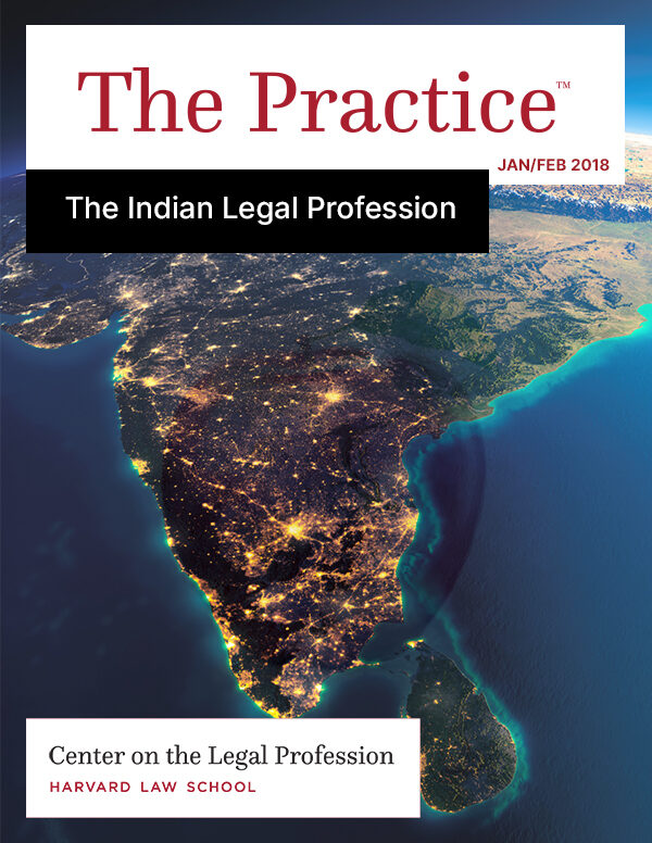 The Practice for Jan/Feb 2018 on The Indian Legal Profession shows an aerial view of India from space.