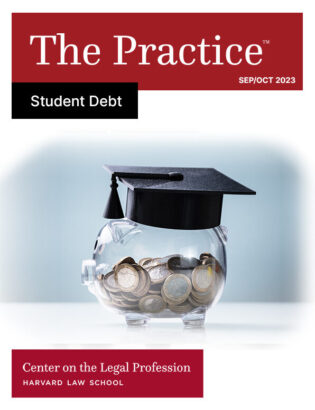 The Practice cover for sept/oct 2023 shows a piggy bank full of coins with a graduation cap on it.