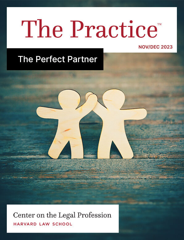 The Practice cover for Nov/Dec 2023 on "The Perfect Partner," shows two wooden figurines high fiving.