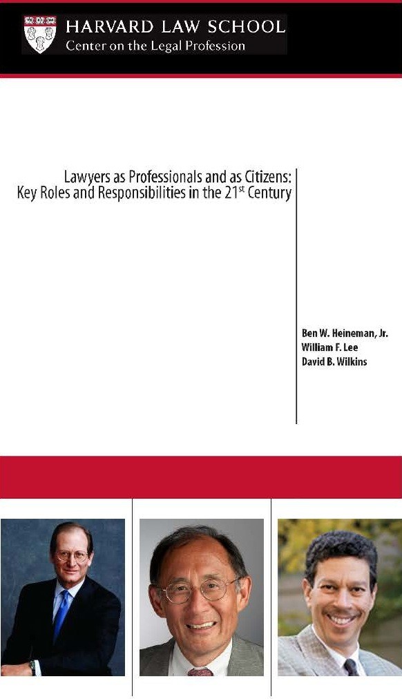 Screenshot of the front of "Lawyers as Professionals and as Citizens," a paper by Ben Heineman, William Lee, and David Wilkins.