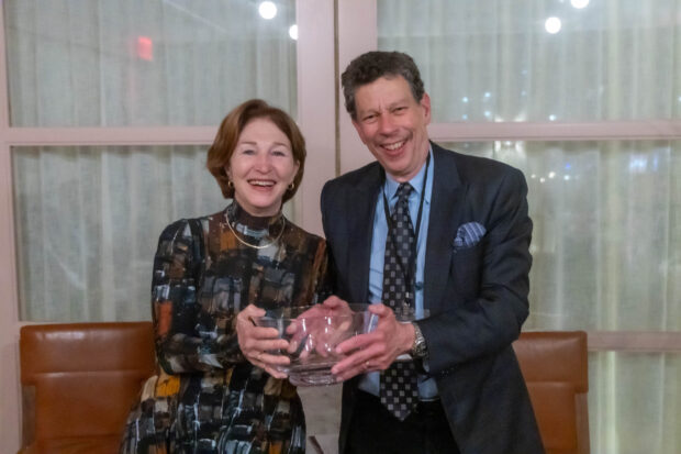 Anne-Marie Slaughter receives the CLP Global Leadership Award from David Wilkins.