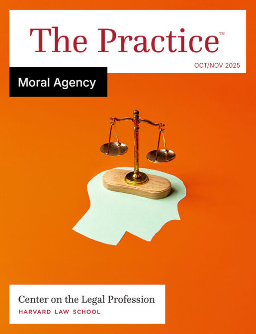 Cover of The Practice on Moral Agency, shows a head with scales balancing on it.