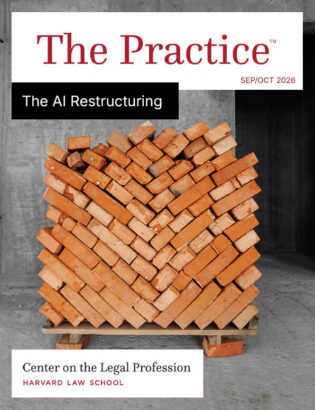 The Practice Cover on the AI Restructuring shows a pallet of bricks ready for construction.